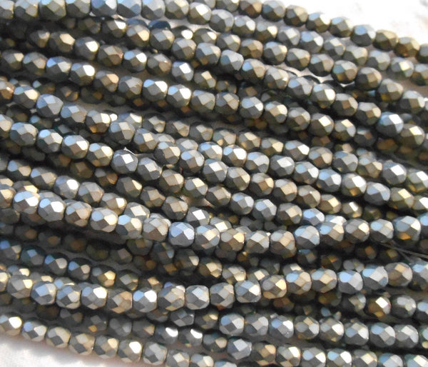 Fifty 4mm Matte Brown Iris, faceted, round, firepolished glass beads C5550