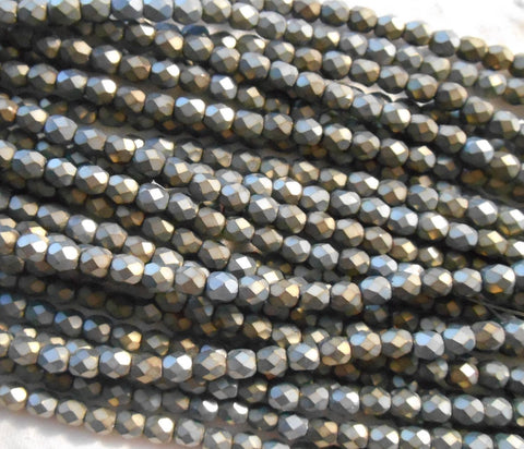 Fifty 4mm Matte Brown Iris, faceted, round, firepolished glass beads C5550 - Glorious Glass Beads