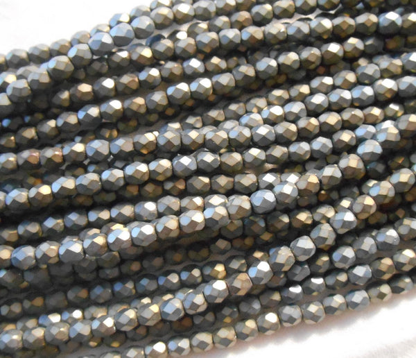 Fifty 4mm Matte Brown Iris, faceted, round, firepolished glass beads C5550 - Glorious Glass Beads