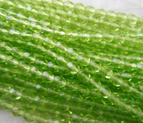 Fifty 4mm Lime Green Czech firepolished, faceted round glass beads, C2550 - Glorious Glass Beads