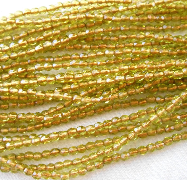 Fifty 3mm Czech Copper Olivine Green glass round faceted firepolished beads, C8450 - Glorious Glass Beads