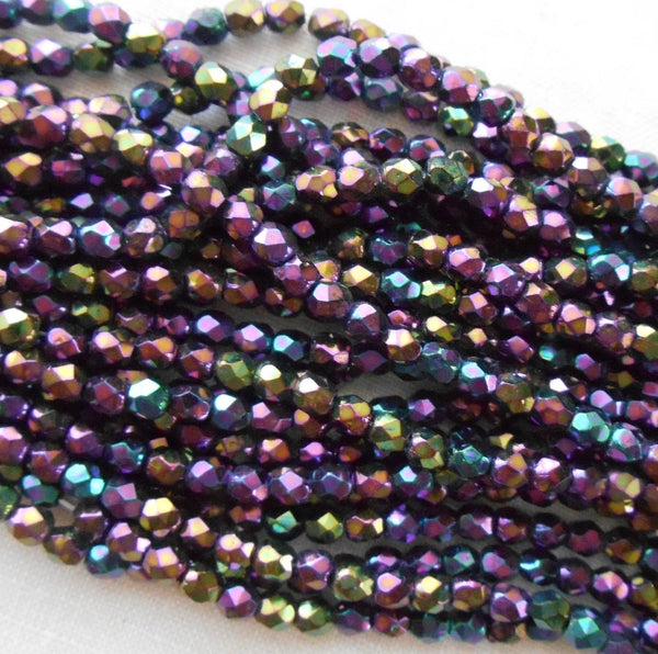 Fifty 3mm Purple Iris, faceted, round, firepolished glass beads, C8450 - Glorious Glass Beads