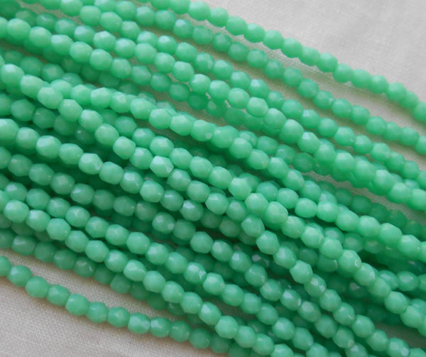 Fifty 3mm Turquoise Czech glass, opaque firepolished, faceted round beads, C8450 - Glorious Glass Beads