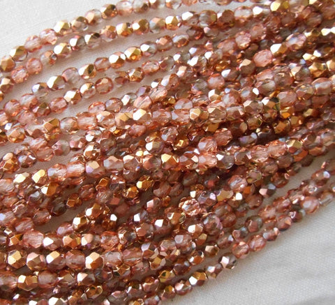 Fifty 3mm Apollo Gold Czech glass crystal and gold firepolished, faceted round beads, C8450 - Glorious Glass Beads