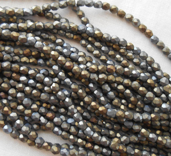 Fifty 3mm Matte Brown Iris, faceted, round, firepolished glass beads, C8450 - Glorious Glass Beads