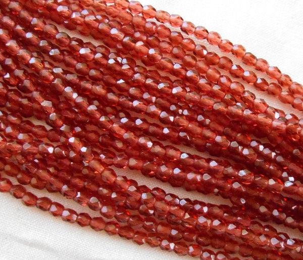 Fifty 3mm Pink, Czech glass firepolished, faceted round beads, C6650
