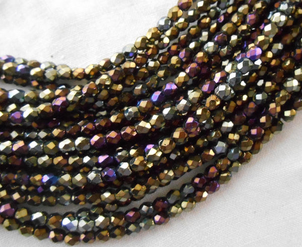 Fifty 3mm Brown Iris, faceted, round, firepolished glass beads, C8450 - Glorious Glass Beads