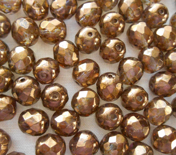 Lot of 25 8mm Czech Iridescent Lumi Brown, round, faceted, firepolished glass beads, C00125