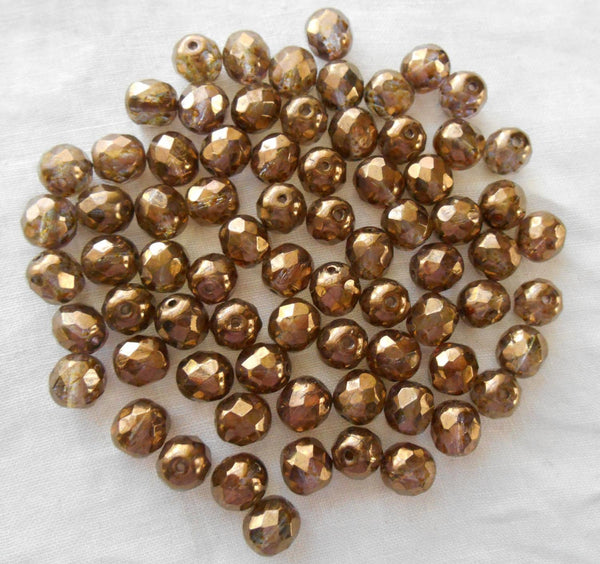 Lot of 25 8mm Czech Iridescent Lumi Brown, round, faceted, firepolished glass beads, C00125 - Glorious Glass Beads