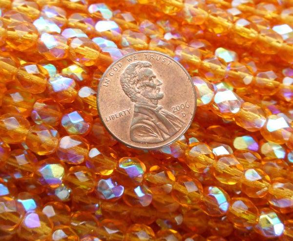 Lot of 25 6mm Topaz, Amber AB, faceted round firepolished glass beads, C8425 - Glorious Glass Beads