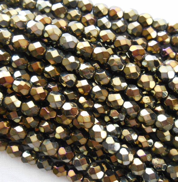 Lot of 25 6mm Brown Iris, faceted, round, firepolished glass bead,s C6425 - Glorious Glass Beads