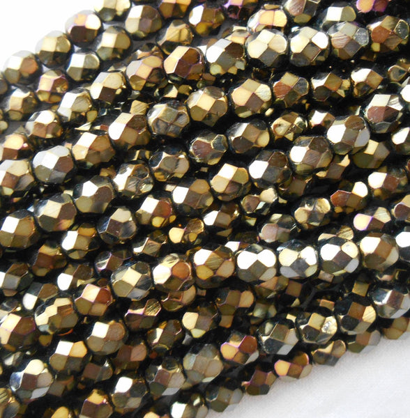 Lot of 25 6mm Brown Iris, faceted, round, firepolished glass bead,s C6425