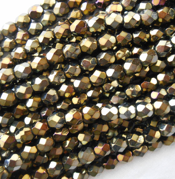 Lot of 25 6mm Brown Iris, faceted, round, firepolished glass bead,s C6425