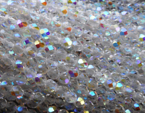 Lot of 25 6mm Crystal AB, faceted round firepolished glass beads, C7325 - Glorious Glass Beads