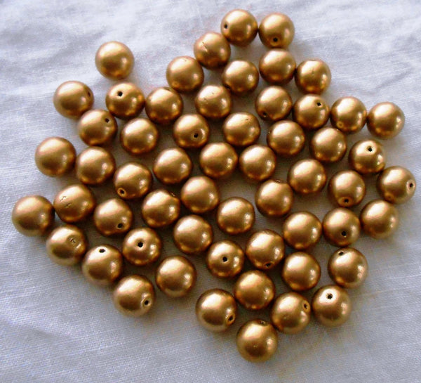 Lot of 25 8mm Czech Matte Metallic Gold smooth round glass druk beads C0065