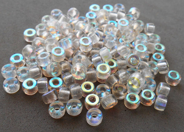 Fifty 6mm Czech Crystal AB glass pony roller beads, large hole crow beads, C9650 - Glorious Glass Beads