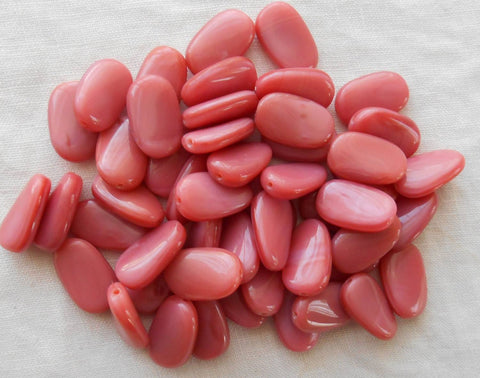 Lot of 25 Opaque Pink Satin slightly twisted oval Czech pressed Glass beads, 14mm x 8mm, C67125 - Glorious Glass Beads