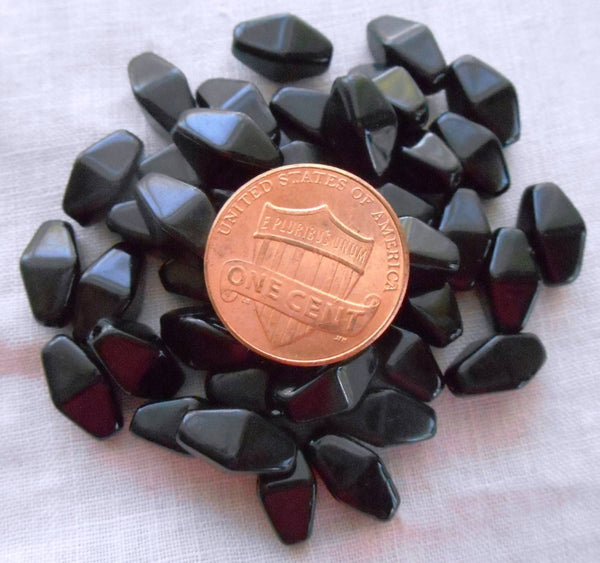 Lot of 25 11mm x 7mm Opaque Jet Black Czech glass lantern or tube beads, C8025 - Glorious Glass Beads