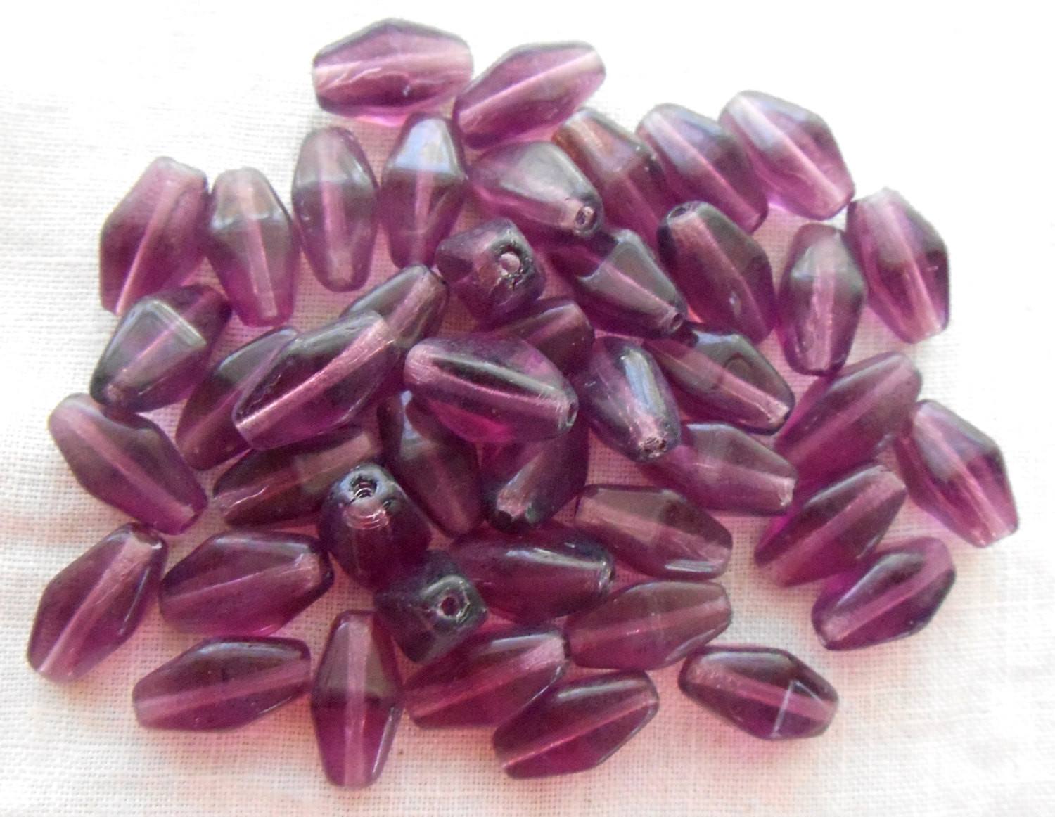 Lot of 25 11mm x 7mm Amethyst, Czech glass lantern or tube beads, C9125 - Glorious Glass Beads