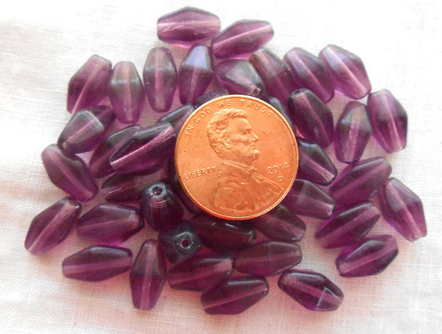 Lot of 25 11mm x 7mm Amethyst, Czech glass lantern or tube beads, C9125 - Glorious Glass Beads