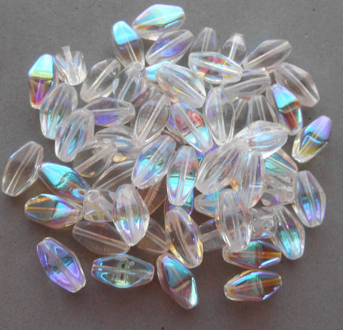 Lot of 25 11mm x 7mm Crystal AB Czech glass lantern or tube beads, C6225 - Glorious Glass Beads