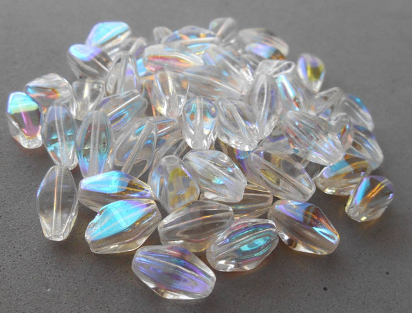 Lot of 25 11mm x 7mm Crystal AB Czech glass lantern or tube beads, C6225 - Glorious Glass Beads