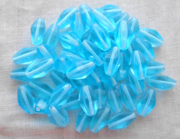 Lot of 25 11mm x 7mm Aqua Blue Czech glass lantern or tube beads, C9125 - Glorious Glass Beads