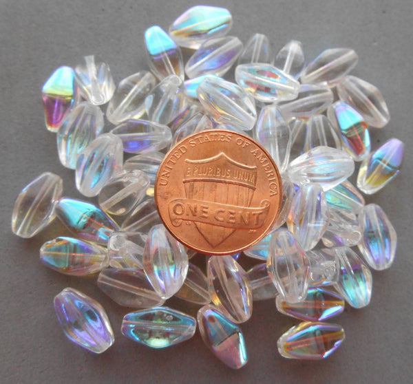 Lot of 25 11mm x 7mm Crystal AB Czech glass lantern or tube beads, C6225 - Glorious Glass Beads