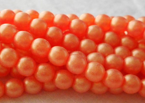 Fifty 6mm Czech glass Sueded Gold Hyacinth, Light Orange druk beads, C5850