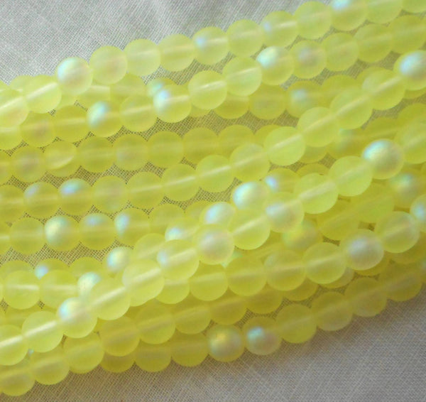 Fifty 6mm Matte Jonquile Yellow AB Czech glass druk beads, C9750