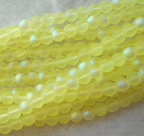 Fifty 6mm Matte Jonquile Yellow AB Czech glass druk beads, C9750 - Glorious Glass Beads