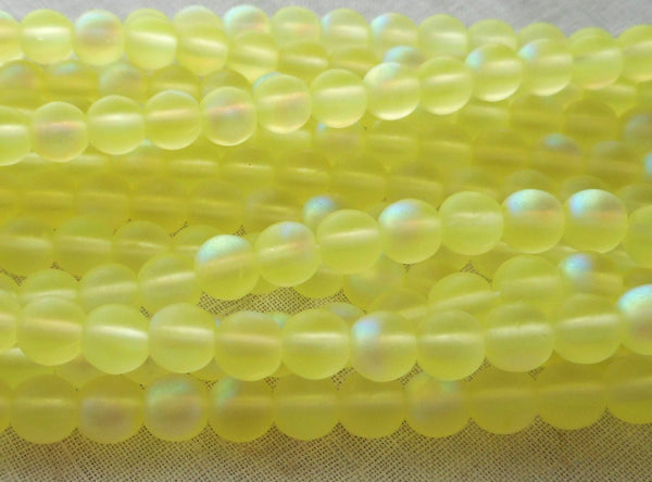 Fifty 6mm Matte Jonquile Yellow AB Czech glass druk beads, C9750 - Glorious Glass Beads