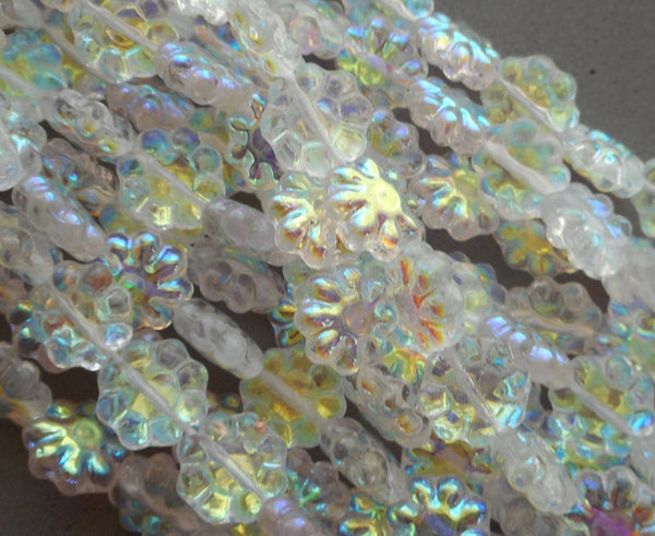 Lot of 25 9mm Crystal AB Daisy Discs Czech pressed glass White AB beads, C2525 - Glorious Glass Beads