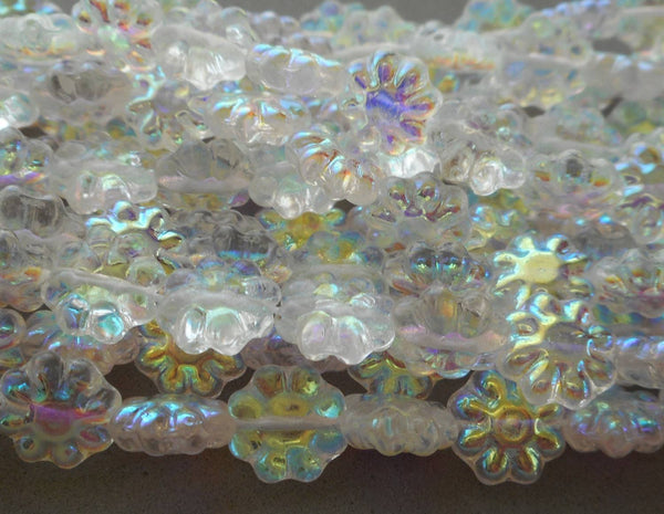 Lot of 25 9mm Crystal AB Daisy Discs Czech pressed glass White AB beads, C2525 - Glorious Glass Beads