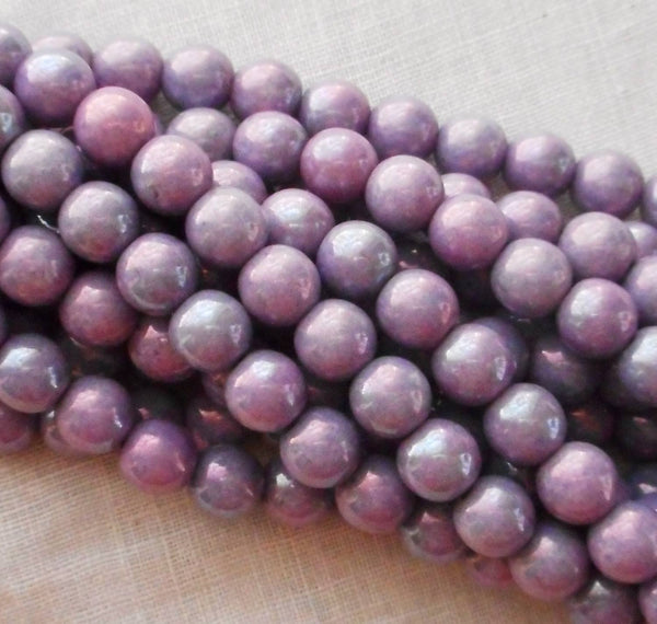 Fifty 6 mm Czech glass Luster Opaque Light Purple, druk beads, C60150 - Glorious Glass Beads