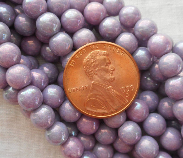 Fifty 6 mm Czech glass Luster Opaque Light Purple, druk beads, C60150 - Glorious Glass Beads