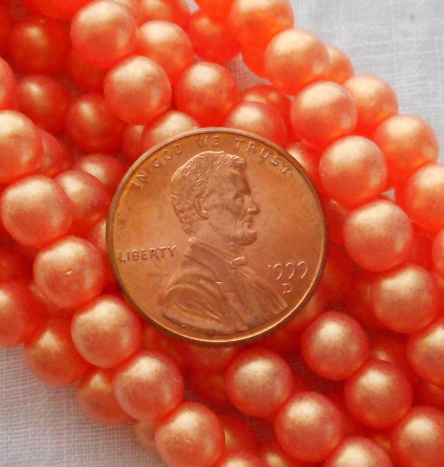 Fifty 6mm Czech glass Sueded Gold Hyacinth, Light Orange druk beads, C5850 - Glorious Glass Beads