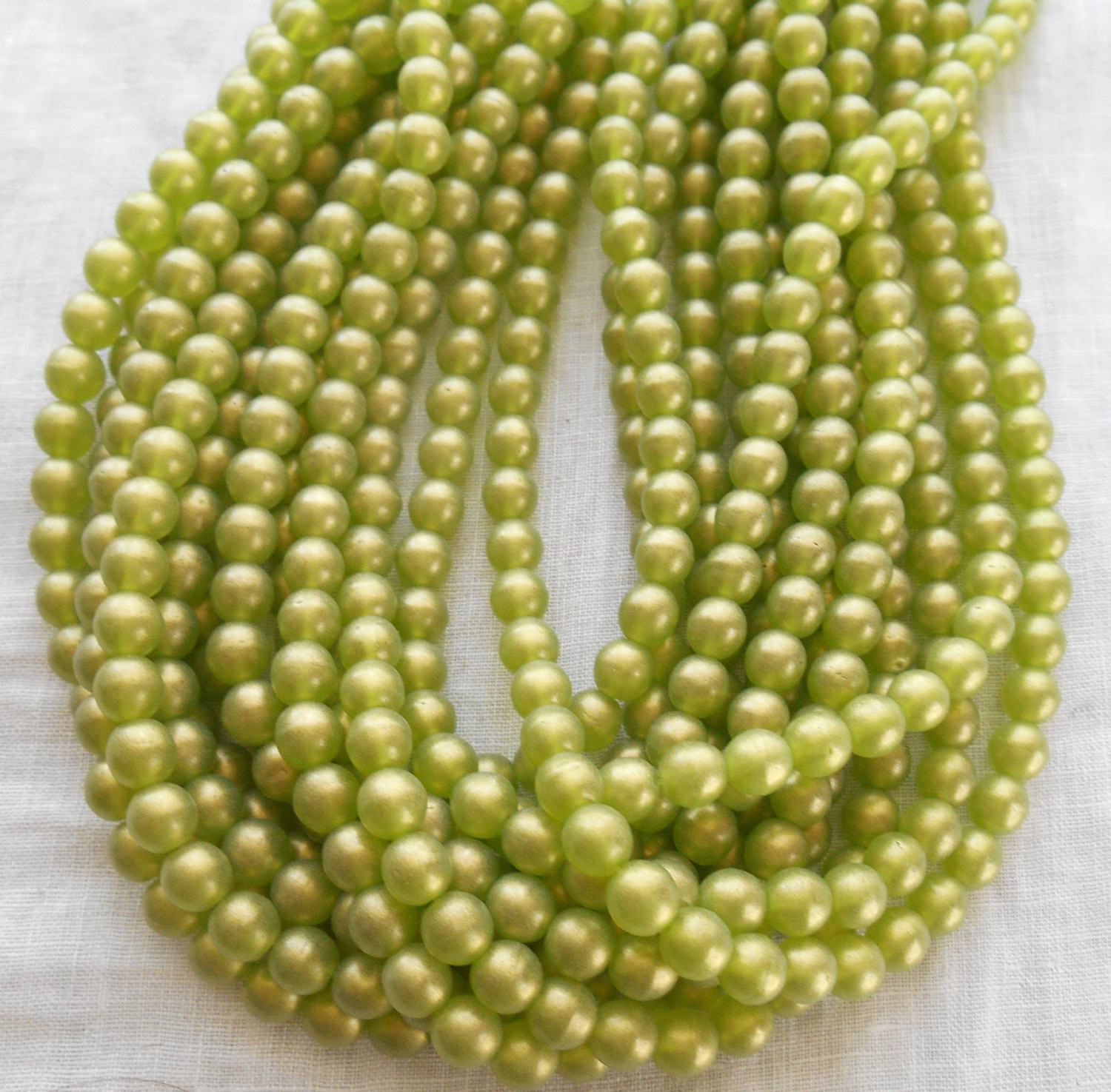Fifty 6mm Czech glass sueded Gold Olivine Green, druk beads, C2950 - Glorious Glass Beads