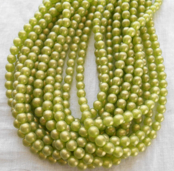 Fifty 6mm Czech glass sueded Gold Olivine Green, druk beads, C2950