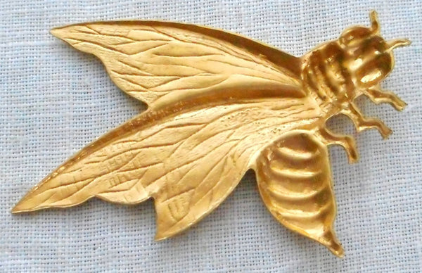 One raw brass art nouveau, Victorian honey bee, pendant, charm, medium brass stamping, 43mm x 38mm, made in the USA, C7401 - Glorious Glass Beads
