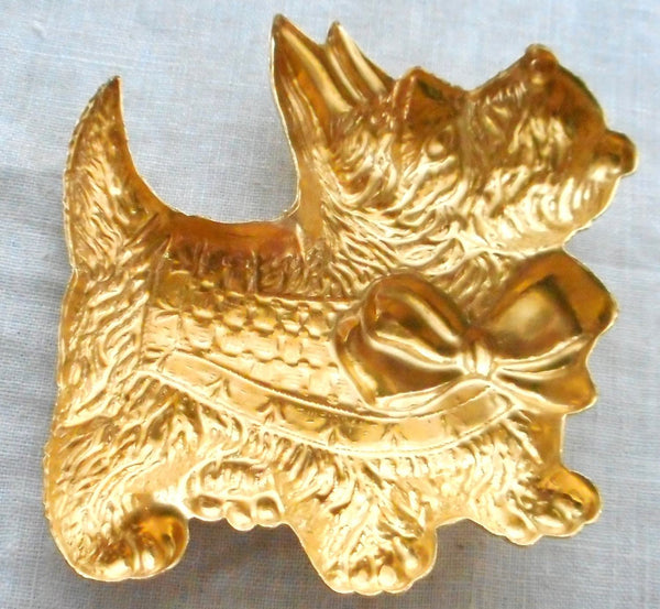 One large raw brass Scotty Dog pendant, charm, brass stamping, 2.375" in by 2.75" in. made in the USA, 70101 - Glorious Glass Beads
