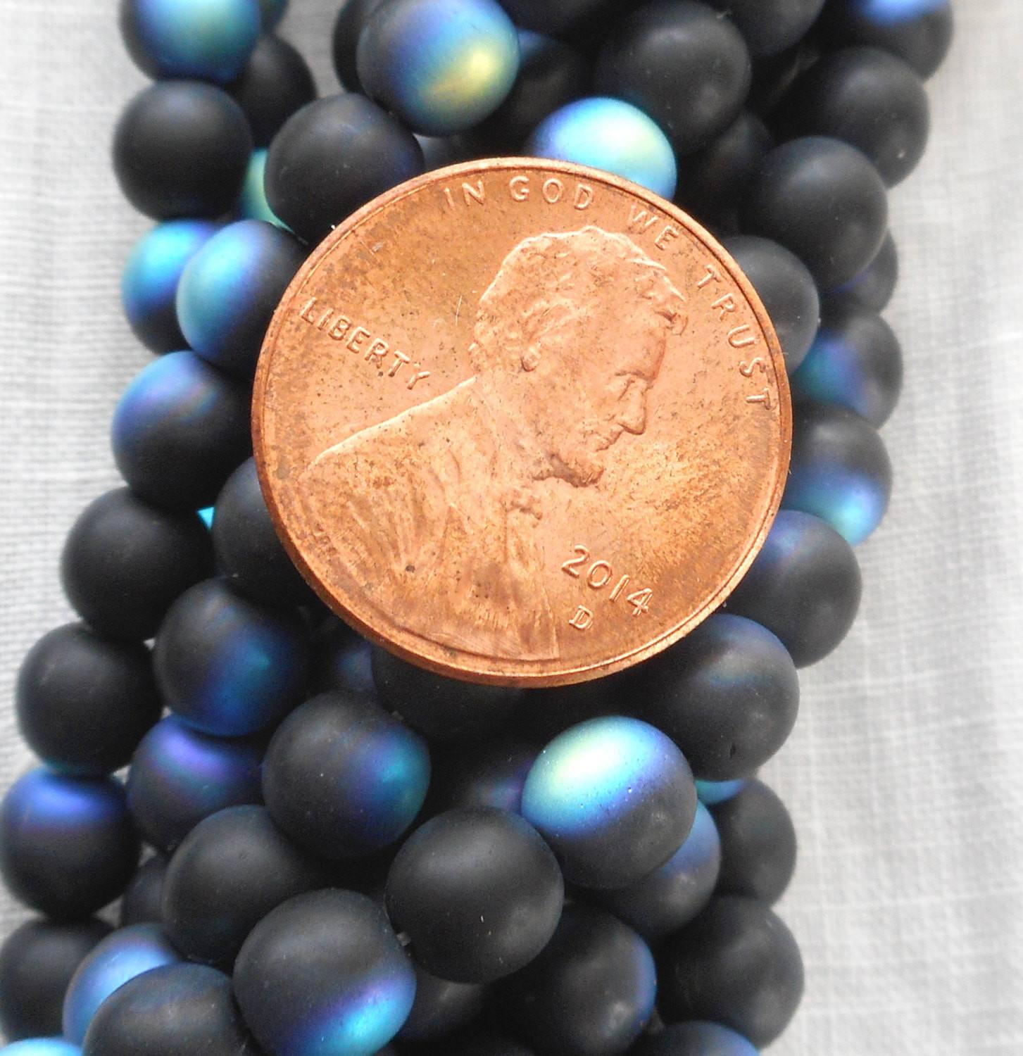 Fifty 6mm Jet Black Matte AB Czech glass druk beads, C2750 - Glorious Glass Beads