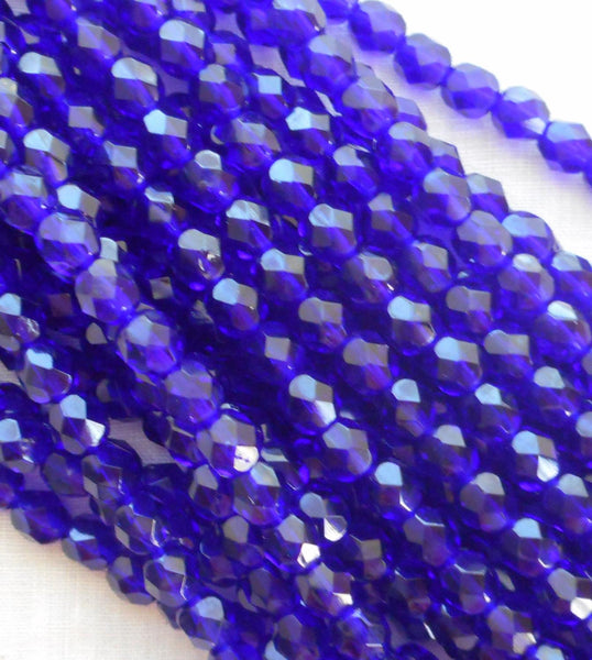 Lot of 25 6mm Czech glass, cobalt blue firepolished faceted round beads, C3425 - Glorious Glass Beads