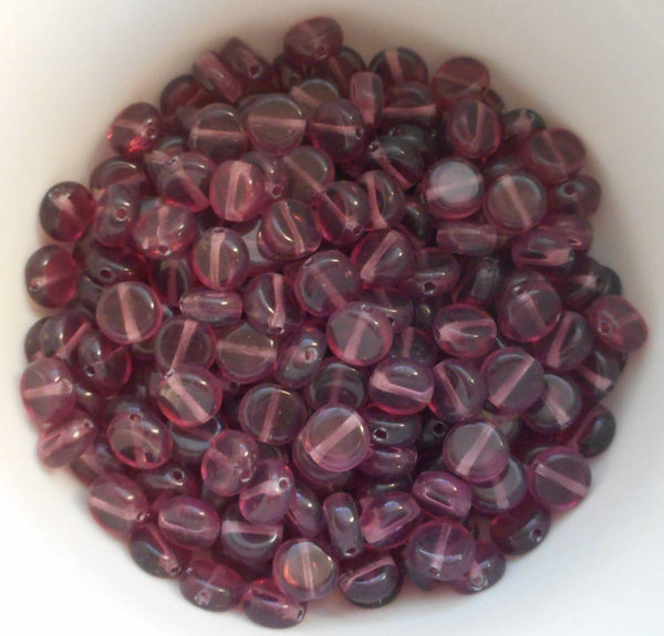 Fifty 6mm Czech glass flat coin or disc Amethyst, Purple beads, C0034