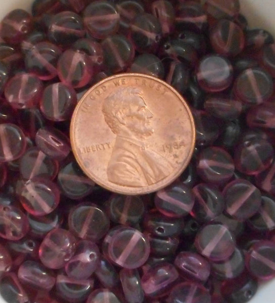 Fifty 6mm Czech glass flat coin or disc Amethyst, Purple beads, C5350 - Glorious Glass Beads