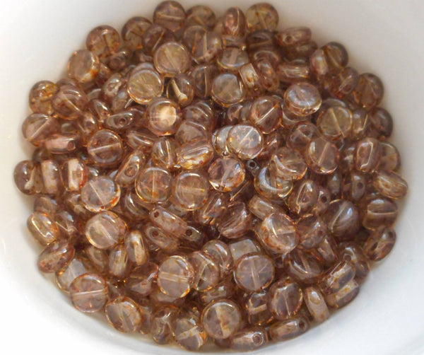 Fifty 6mm Czech glass flat coin or disc Lumi Brown beads, C0650