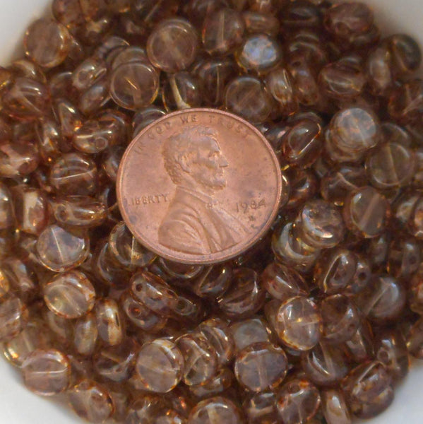 Fifty 6mm Czech glass flat coin or disc Lumi Brown beads, C0650 - Glorious Glass Beads