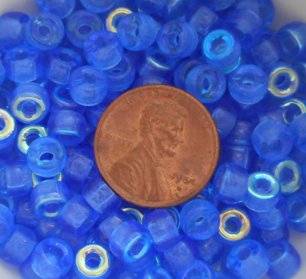 Fifty 6mm Czech Crystal Sapphire Blue AB pony roller beads, large hole crow beads, C7450 - Glorious Glass Beads