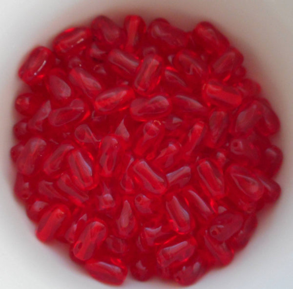 Lot of 25 9mm x 6mm Siam, Ruby Red Czech glass twisted oval beads, C0625 - Glorious Glass Beads