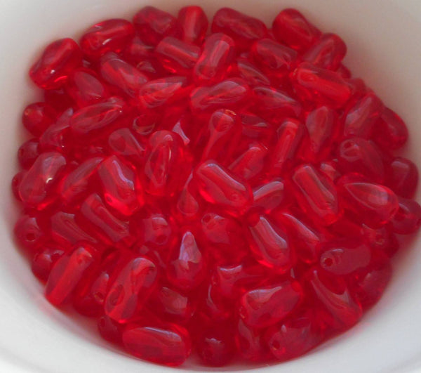 Lot of 25 9mm x 6mm Siam, Ruby Red Czech glass twisted oval beads, C0625 - Glorious Glass Beads